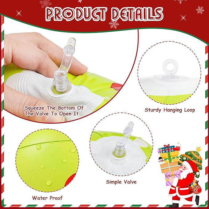 24 Pcs 7.5 Inch Christmas Inflatable Ball 6 Style Outdoor Hanging Ornament Blow Up Xmas Inflatable Ornament PVC Christmas Decoration Ball for Yard Lawn Porch Garden Front Door Holiday Decor(Red&Green)