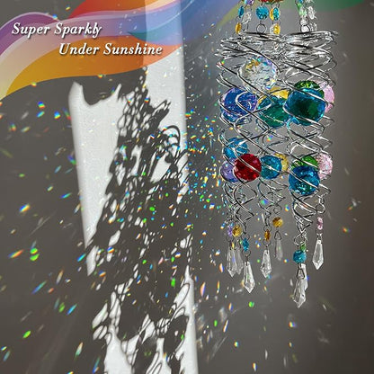FONMY Cardinal Gazing Ball Spiral Tail Wind Spinner Sun Catcher Rainbow Maker Silver Spiral W/ K9 Crystal Ball Tree Hanging Ornament Indoor Outdoor Garden Decor. 19.5inch H