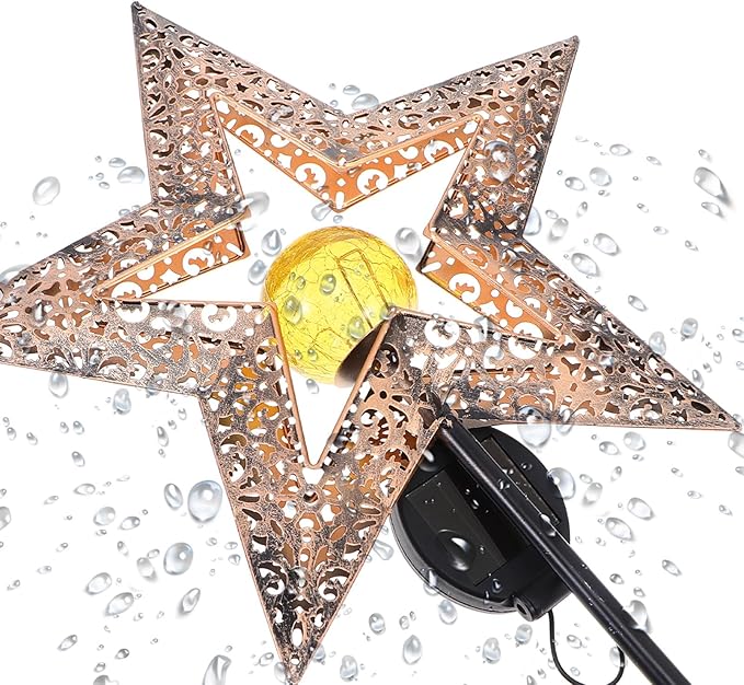 Outanaya Solar Iron Craft Garden Lawn Ground Light Star Hollow-Out Solar Pathway Lamp Outdoor Landscape Yard Decor