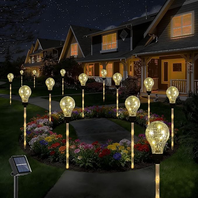 Huacenmy Solar Lights Outdoor Garden Decorative Waterproof 6 Pack Bulb Lights Outside Solar Pathway Lights for Garden Home Christmas Landscape Path Yard Lawn Driveway Flowerbed Decor - Warm White