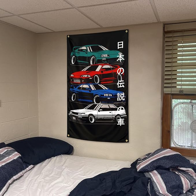 JDM Japanese Car GTR Flag 3x5 ft Fans Wall Tapestry Huge Garage Room Decor Heavy Duty 150D Polyester Wall Tapestry Poster Decor