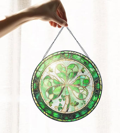FLAGWIX St Patricks Day Decorations - Stained Glass Hanging Suncatcher 8 in - Birthday Irish Decorations, Irish Gifts for Women Men Family Friends, Shamrock Home Decor