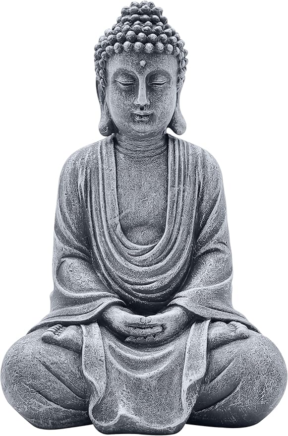 Goodeco 11.4" Meditating Buddha Statue Home Decor - Meditation Gifts for Room/Garden/Patio/Deck/Porch Yard Art Decoration, Zen Decor Buda Statues (Gray)