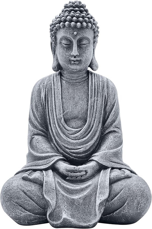 Goodeco 11.4" Meditating Buddha Statue Home Decor - Meditation Gifts for Room/Garden/Patio/Deck/Porch Yard Art Decoration, Zen Decor Buda Statues (Gray)