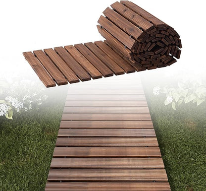 12FT Straight Wooden Garden Pathway Walkway Outdoor Roll Out Decorative Garden Non-Slip Patio Path Decorative Boardwalk Outdoor Road Floor for Backyard Beach Wedding Party