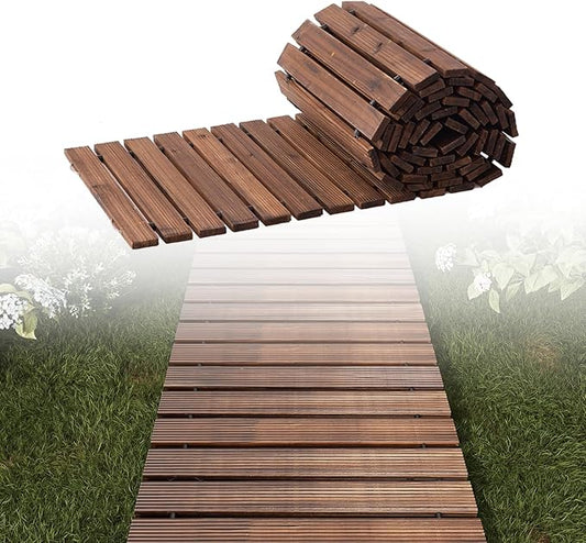 12FT Straight Wooden Garden Pathway Walkway Outdoor Roll Out Decorative Garden Non-Slip Patio Path Decorative Boardwalk Outdoor Road Floor for Backyard Beach Wedding Party