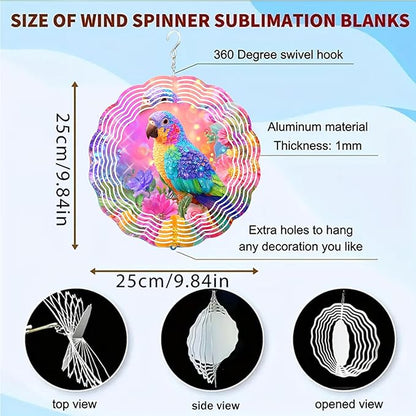Wind Spinners Colorful Parrot Floral Art 9.8 x 9.8 Inch Metal Wind Spinner Outdoor Garden Decor Vibrant Tropical Bird Illustration Decorative Wind Spinners for Yard Patio
