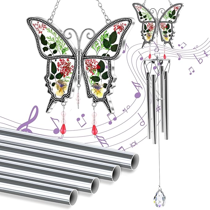 KY&BOSAM New Butterfly Wind Chime with Crystal Sympathy Wind Spinner Memorial Wind Chime for Loss of Loved One Prime Bereavement Sympathy Memorial Gift for Loss of Mother Father Gift Home Garden Decor
