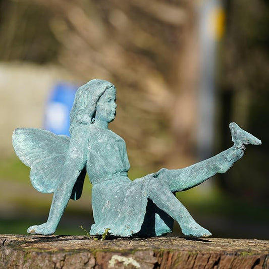Cast Iron Fairy Statue | Cherub Antique Verdigris Home Garden Ornament Sculpture