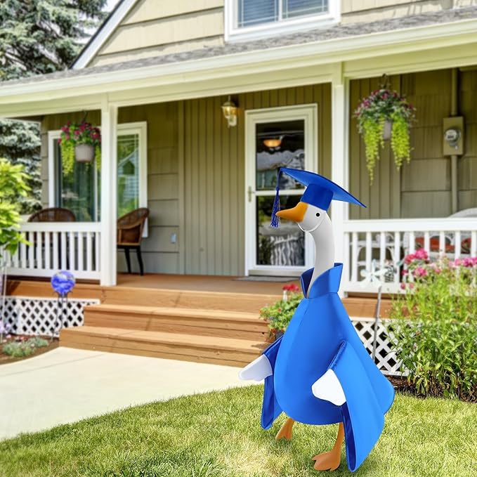 Graduation Goose Outfit for 23'' High Cement Goose Statue, Lawn Porch Clothes Cute Grad Yard Statue Outfit for Patio Outdoor Garden Decoration(Blue)
