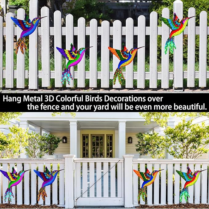 Metal Hummingbird Wall Decor, Colorful Outdoor & Indoor Humming Bird yard wall art Decoration. Ideal for Patio, Fence, Garden, Living Room & Balcony Decor- Hanging Ornaments to Elevate Your Space
