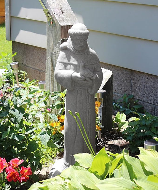 EMSCO Group Saint Francis Statue Natural Granite Appearance Made of Resin Lightweight 29" Height