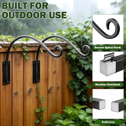Heavy Duty 16 Inch Plant Hangers Bracket Outdoor, 60lbs Weight Capacity-2 Pack Metal Wall Hooks for Hanging Plants, Bird Feeder, Wind Chime, Wall Decor, Plant Hanger Hooks for Hanging Flower Baskets