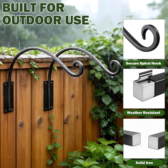 Heavy Duty 22 Inch Plant Hangers Bracket Outdoor, 80lbs Weight Capacity, Metal Wall Hooks for Hanging Plants, Bird Feeder, Wind Chime, Wall Decor, Plant Hanger Hooks for Hanging Flower Baskets