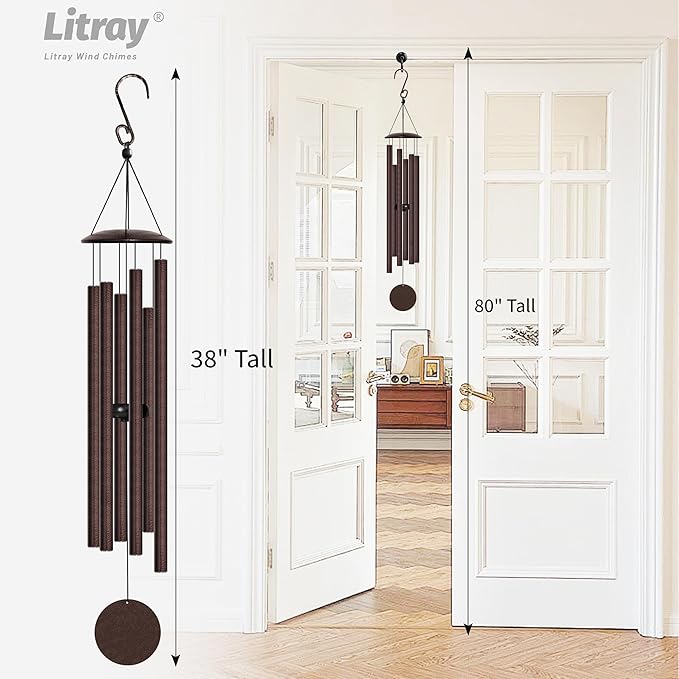 Large Aluminium Wind Chimes 38" with Classic Sound, Coolest Metal Windchimes Outdoors with Pine Wood Striker, Unique Gift for Mom, Garden Decoration(38" Brown)