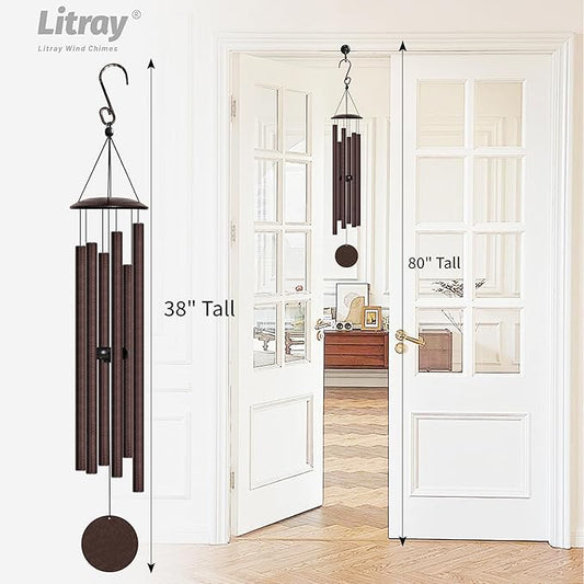 Large Aluminium Wind Chimes 38" with Classic Sound, Coolest Metal Windchimes Outdoors with Pine Wood Striker, Unique Gift for Mom, Garden Decoration(38" Brown)
