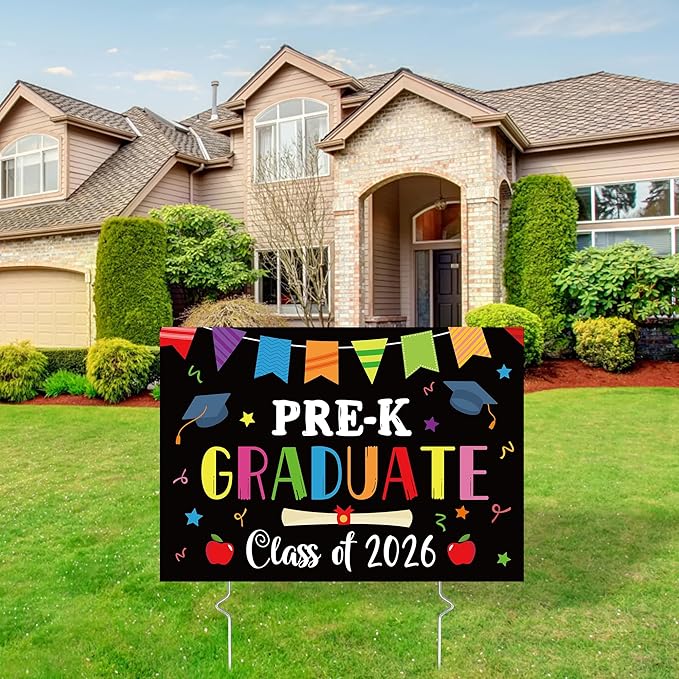 PRE-K Grad Yard Sign - Class of 2026 Preschool Graduate Lawn Sign with Stake School Congrats Graduation Decorations Colorful Graduation Party Favors Supplies Outdoor Photo Booth Props