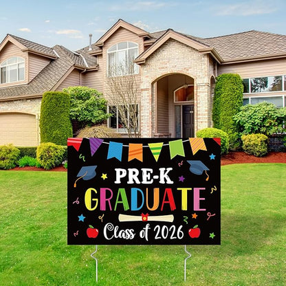 PRE-K Grad Yard Sign - Class of 2026 Preschool Graduate Lawn Sign with Stake School Congrats Graduation Decorations Colorful Graduation Party Favors Supplies Outdoor Photo Booth Props