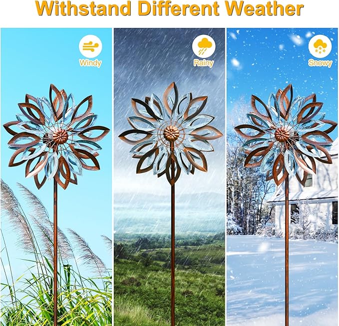 LimeHill Solar Wind Spinners Outdoor, Metal Large Wind Spinner with Stake, Garden Spinner Windmill for Yard, Gift for Family Friends (22" W x 87" H)