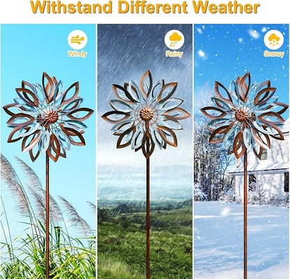 LimeHill Solar Wind Spinners Outdoor, Metal Large Wind Spinner with Stake, Garden Spinner Windmill for Yard, Gift for Family Friends (22" W x 87" H)