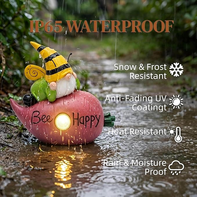 Garden Gnomes Outdoor, Solar Gnome Garden Statue & Fairy Garden Accessories, Funny Garden Gnome Yard Ornaments & Lawn Statues, Resin Decor Gnomes Gifts for Women Mom