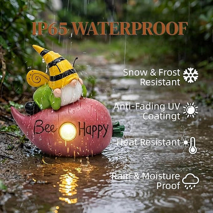 Garden Gnomes Outdoor, Solar Gnome Garden Statue & Fairy Garden Accessories, Funny Garden Gnome Yard Ornaments & Lawn Statues, Resin Decor Gnomes Gifts for Women Mom