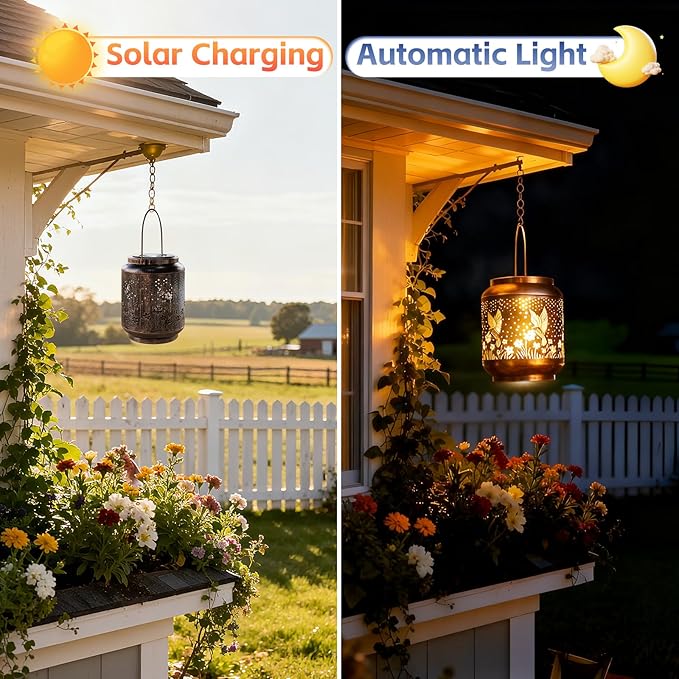 SRNPMIU Solar Lanterns Garden Decor, Solar Light Outdoor Waterproof, Hummingbird Hanging Lantern Lights for Women Mom Grandma, Yard Decorations Lanterns for Yard, Patio, Backyard, Porch