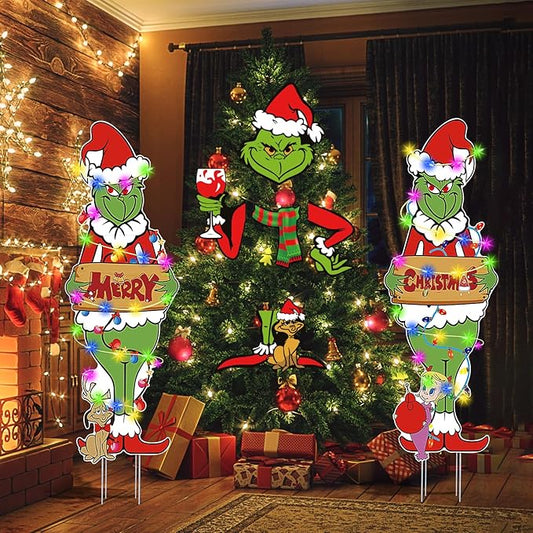 2 Pcs Large Christmas Outdoor Decorations with Metal Stakes Merry Christmas Yard Signs for Lawn, Garden Yard Decor