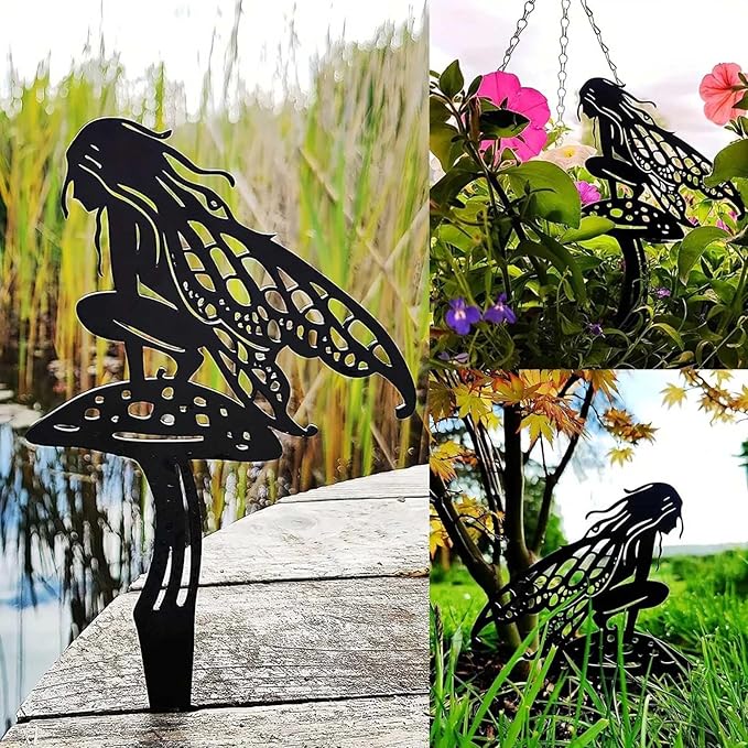 6-Piece Decorative Garden Stakes，Garden Decoration, Metal Flower Fairy，Fairy Garden Decor