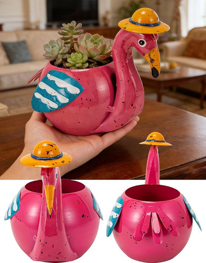 Flamingo Planter Small Succulent Pots Metal Animal Planters, Decorative Flower Pot Indoor Garden Decor Yard Art Statues