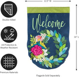 Evergreen Flag Flower Wreath Garden Burlap Flag | Spring Floral Garden Flags 12x18 double sided | Small House Flags For Outside | Welcome Spring Flag Décor for Yards Porch Gardens