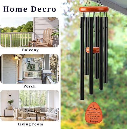 Sister Gifts, 32" Wind Chimes Sister Birthday Gifts, Gifts for Sister from Sisters Brother, Best Sister Ever Gifts, Black