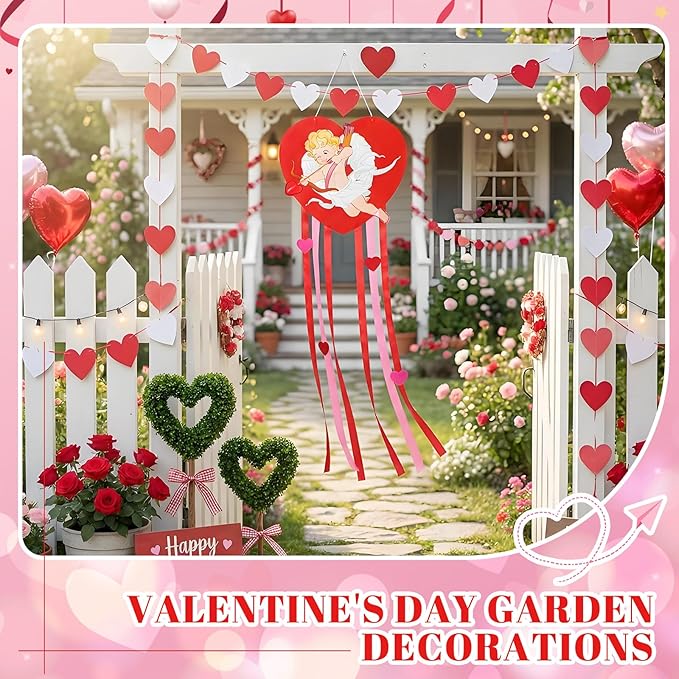 Soulchen Valentine's Day Heart Windsock for Outside 40'' Cupid Windsocks for Valentine's Day Decorations Hanging Cupid for Farmhouse Garden Home Yard Decor