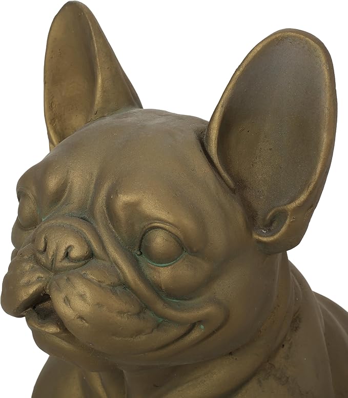 French Bulldog Garden Statue, 17" Tall Outdoor Dog Sculpture, Rustic Gold Cast Stone Frenchie Figurine for Garden, Patio, Porch, or Lawn Décor, Weather-Resistant and Handcrafted Finish