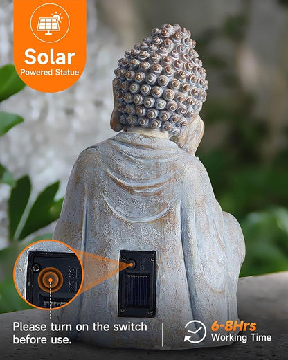 Buddha Statue Outdoor with Lotus Flower Light, IP65 Waterproof Solar Statue Lights, Outdoor Statues for Garden, Zen Decor for Garden, Home, Patio, Lawn