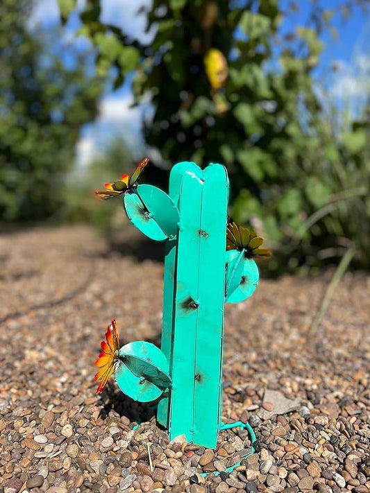 Mini Metal Saguaro - Garden Art (Turquoise)