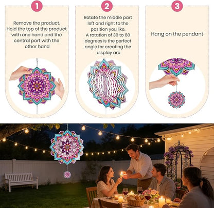 Wind Spinners Outdoor Flower Boho, 12 inch Laser Cut Metal Art Geometric Pattern Wind Spinners Hanging Kinetic for Yard, Garden, Patio, Outdoor - Craft Decor Birthday Gifts for Women, Men, Mom