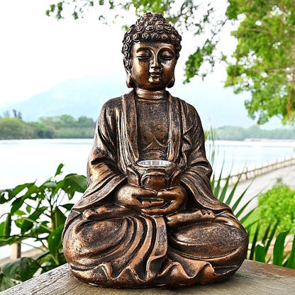 Outdoor Buddha Statues Solar Light: Desk Zen Garden Deor for Outside Patio Home Decoration Meditation Sculpture Room Decor Indoor Meditating Figurine Yard Lawn Ornament