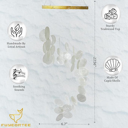 Wind Chimes for Outside Handmade White Capiz Shells Seashell Sea Glass Arts Windchime Beach Coastal Outdoor Crafts Garden Decor Gardening for Women Patio Finds