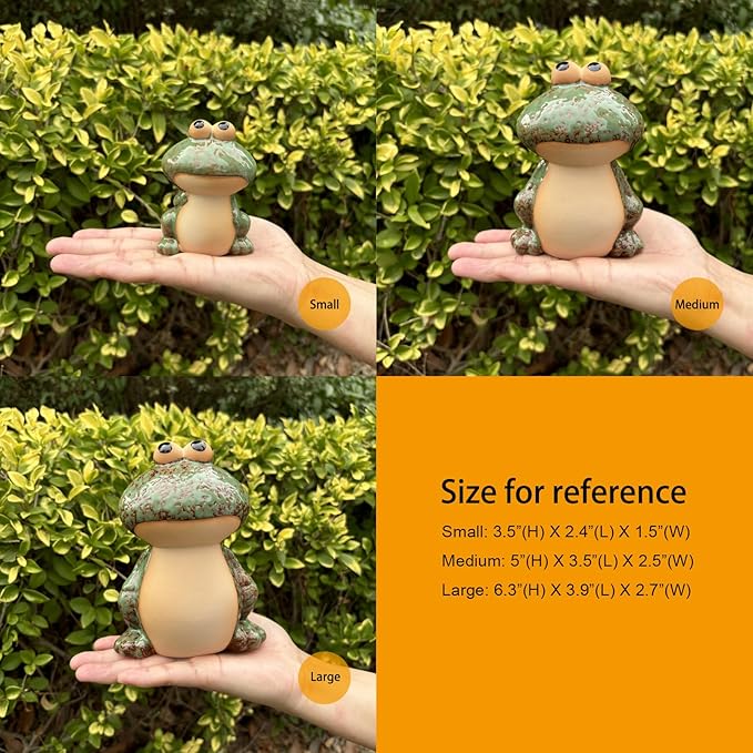 Lee's Clover Glazed Ceramic Frog Garden Decor Set of 3 – Cute Frog Lawn Ornaments & Outdoor Figurines for Yard | Garden Decorations for Patio, Pond, Porch