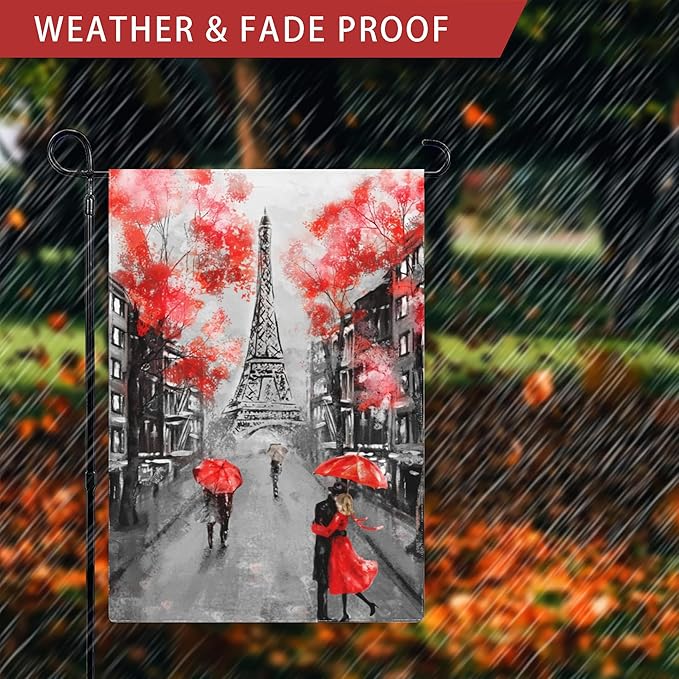 Eiffel Tower Garden Flags,Autumn Garden Flag for Outside/Outdoor Double Sided Hanging Decorations 12x18 Inch