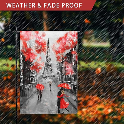 Eiffel Tower Garden Flags,Autumn Garden Flag for Outside/Outdoor Double Sided Hanging Decorations 12x18 Inch