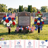 Frienda 2 Sets Cemetery Flowers Grave Stake Metal Floral Decor for Tombstone, Outdoor Gravesite Markers for Mom Dad, Memorial Day Spring Easter Grave Decor(Bouquet,Blue,Red,White)