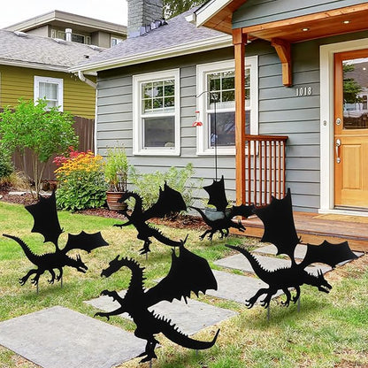 MorningRo 2 Pcs Dragon Outdoor Yard Sign Metal Garden Stake Decorative Dragon Black Art Silhouette Iron Stakes Statues for Patio Lawn Ornament Pathway Decor Lover Gifts Women Men