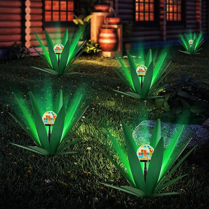 TOMBABY Solar Rustic Garden Style Metal Agave Plants Outdoor Patio, Home Decor Hand-Painted Metal Agave Garden Patio Statues, Suitable for Desert Areas Outdoor Lawn Decorations (2 Solar Green)
