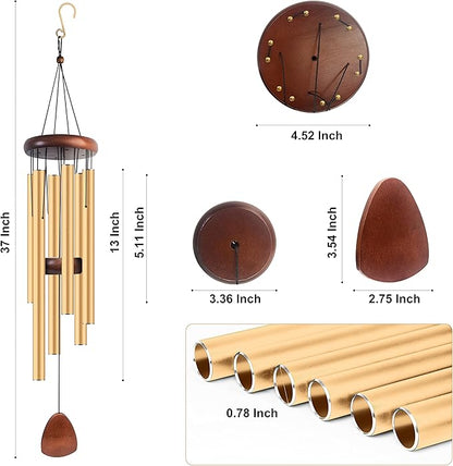 Bursvik Large Aluminium Wind Chimes 37 Inches to Create a Zen Atmosphere Suitable for Outdoor, Garden, Patio Decoration. Classic Wind Chimes with Wind Catcher Suitable as A Gift for Unisex(Gold)