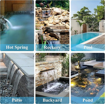 24 Inch Pool Fountain 304 Stainless Steel Waterfall Spillway with Pipe Connector Kits, Wider Water Flow Sheer Descent Platform Water Feature Fountain for Swimming Pool, Outdoor Garden Decor