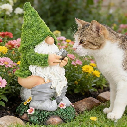 Mischeievous Garden Gnome Statues Solar Lighting - Resin Forest Guardian with Moss Hat&Warm Light Solar Lantern，Funny Outdoor Yard Statue Decor for Patio, Lawn, Fairy Garden Gift