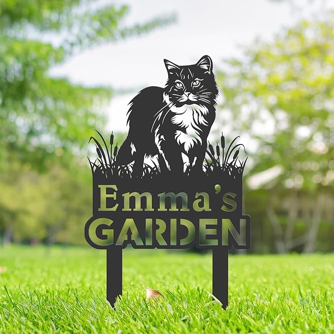 Personalized Cute Cat Kitten Metal Garden Sign,Custom Yard Sign With Stake,Outdoor Garden Décor,Pet Cat Lawn Garden Decorated Statue,Cat Sympathy Yard Metal Sign,Cat Lover Gifts Kailyard Plaque.