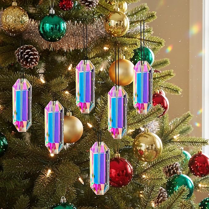 HDCRYSTALGIFTS 6 Pack 3'' Crystal Sun Catchers, Rainbow Maker Hanging Crytals for Windows Sticks Prism Suncatchers for Garden Home Decor Glass Ornaments for Christmas Tree